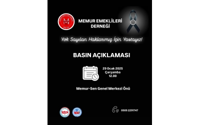 Mem__Der Genel Baskani Sayin Hicran TOK; Memur Emeklileri magdurlari olarak susmuyoruz! 2 yıldır yaşadığımız bu haksızlığa son vermek için Ankara'da buluşuyoruz.    ❗️ 29 Ocak Çarsamba, Saat 12:00 