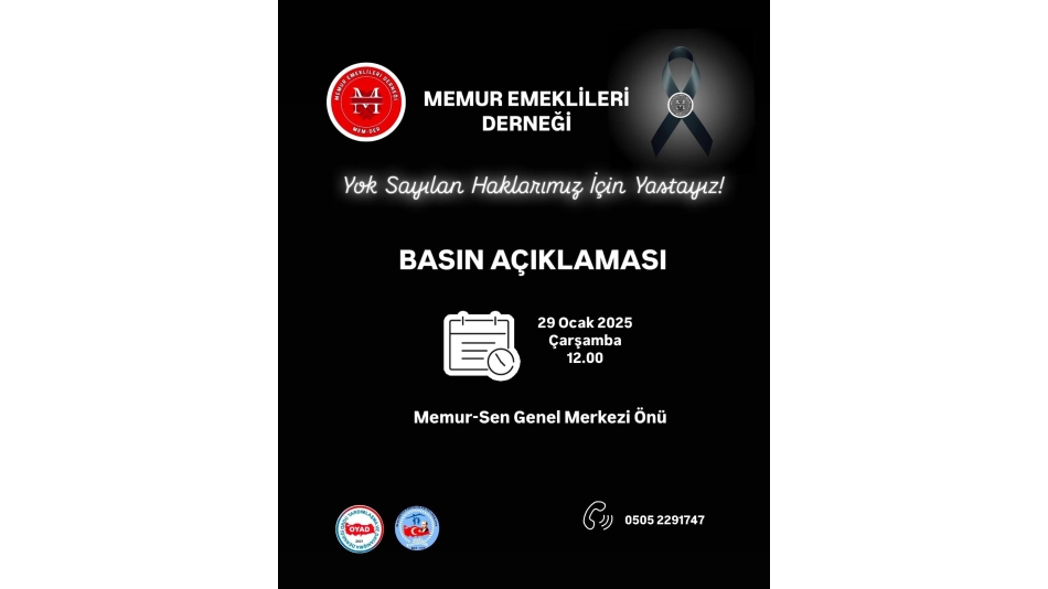 Mem__Der Genel Baskani Sayin Hicran TOK; Memur Emeklileri magdurlari olarak susmuyoruz! 2 yıldır yaşadığımız bu haksızlığa son vermek için Ankara'da buluşuyoruz.    ❗️ 29 Ocak Çarsamba, Saat 12:00 